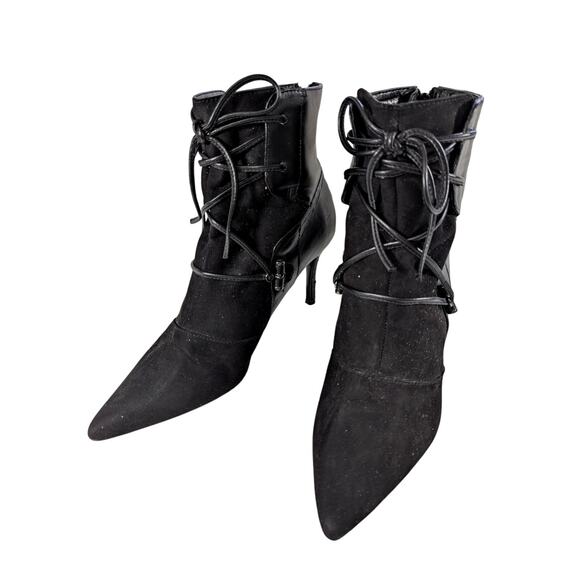 NINE WEST! BLACK GENUINE LEATHER & SUEDE POINTY TOE STILETTO ANKLE BOOTS! SZ 10M - Picture 3 of 13